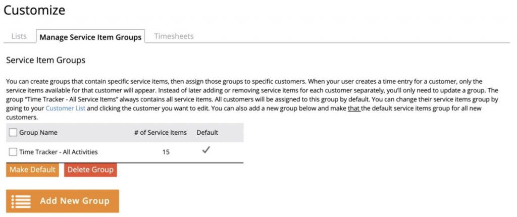 Customize Service Item Groups