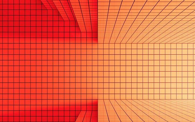 An abstract pattern of squares in orange and red hues on a vibrant background